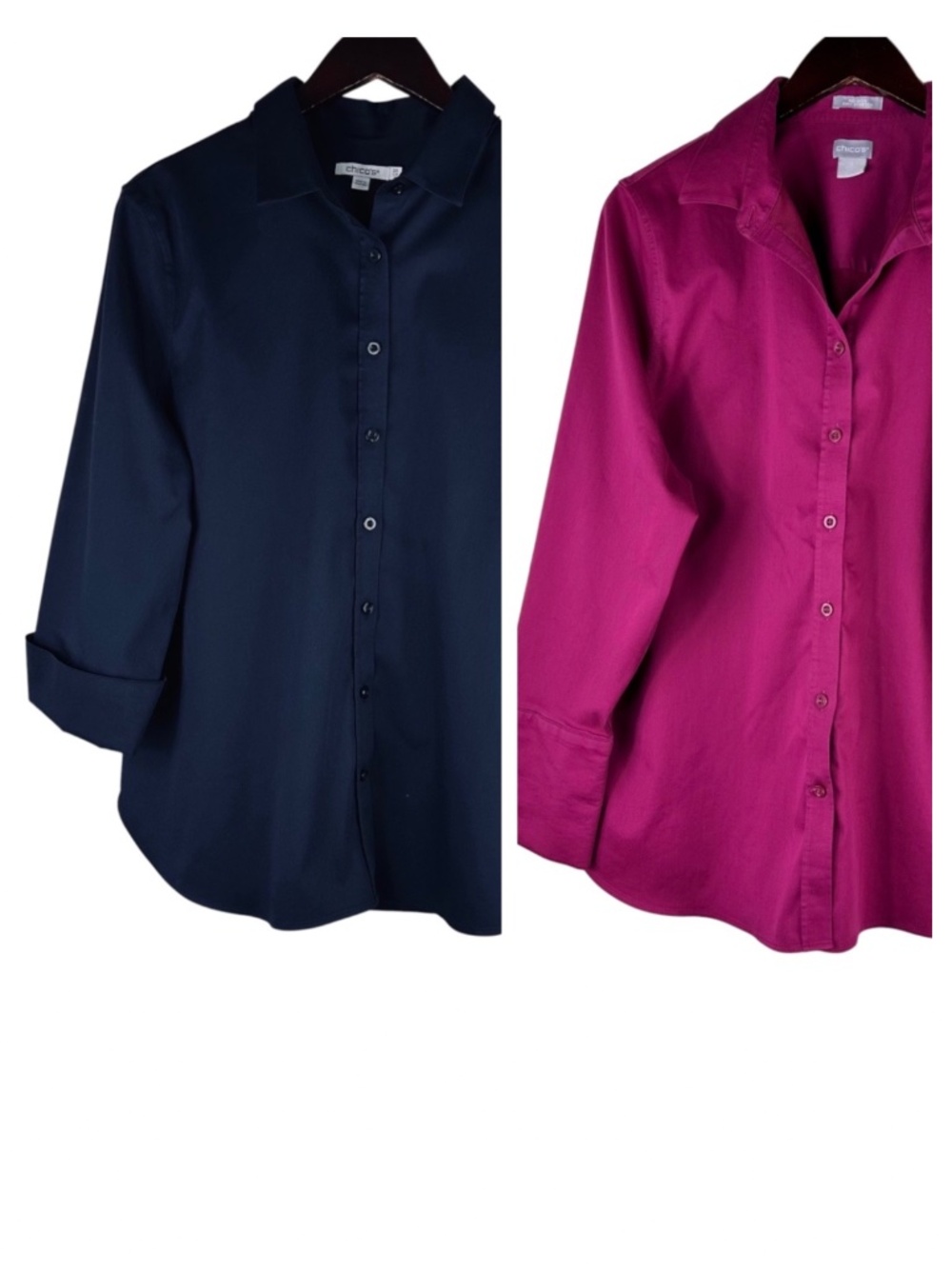 Lot (2) Chicos Blouse Shirt Top Button Down Sz 2.5 /3 (XL 1X 16 18) Pink Blue